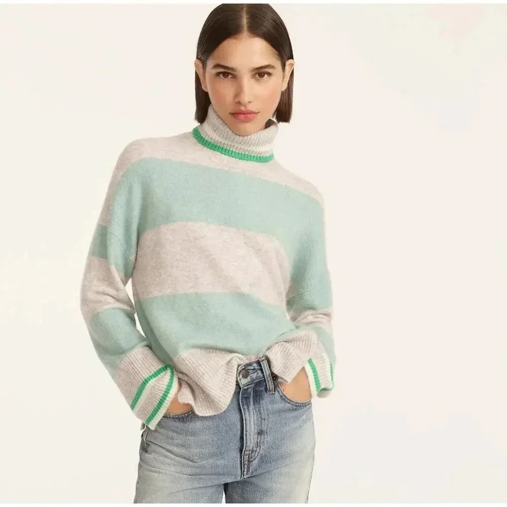 J. Crew Striped Turtleneck Sweater in Supersoft Yarn